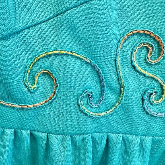 Vintage 60s/70s Turquoise Blue Keyhole Front Maxi Dress High Neck Size 18 - Picture 5 of 16